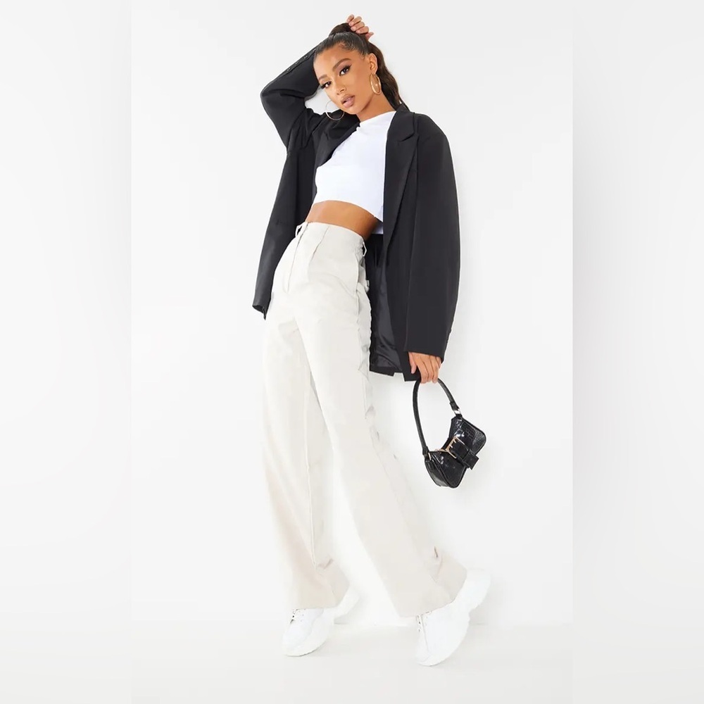 PrettyLittleThing Sage Blue High Rise Wide Leg Trousers NWT Size US 4
